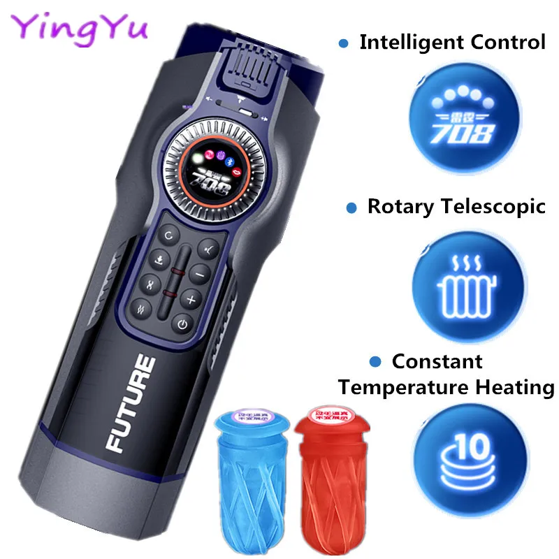 Electronic heated male masturbator with control panel