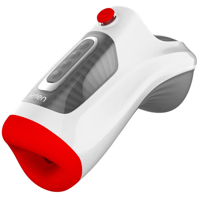 White and red handheld male masturbator device