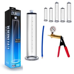 Penis pump performance cylinder with gauge and accessories