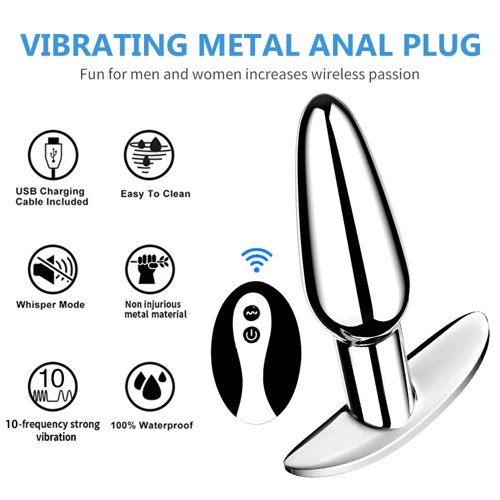 Vibrating metal anal plug with remote control