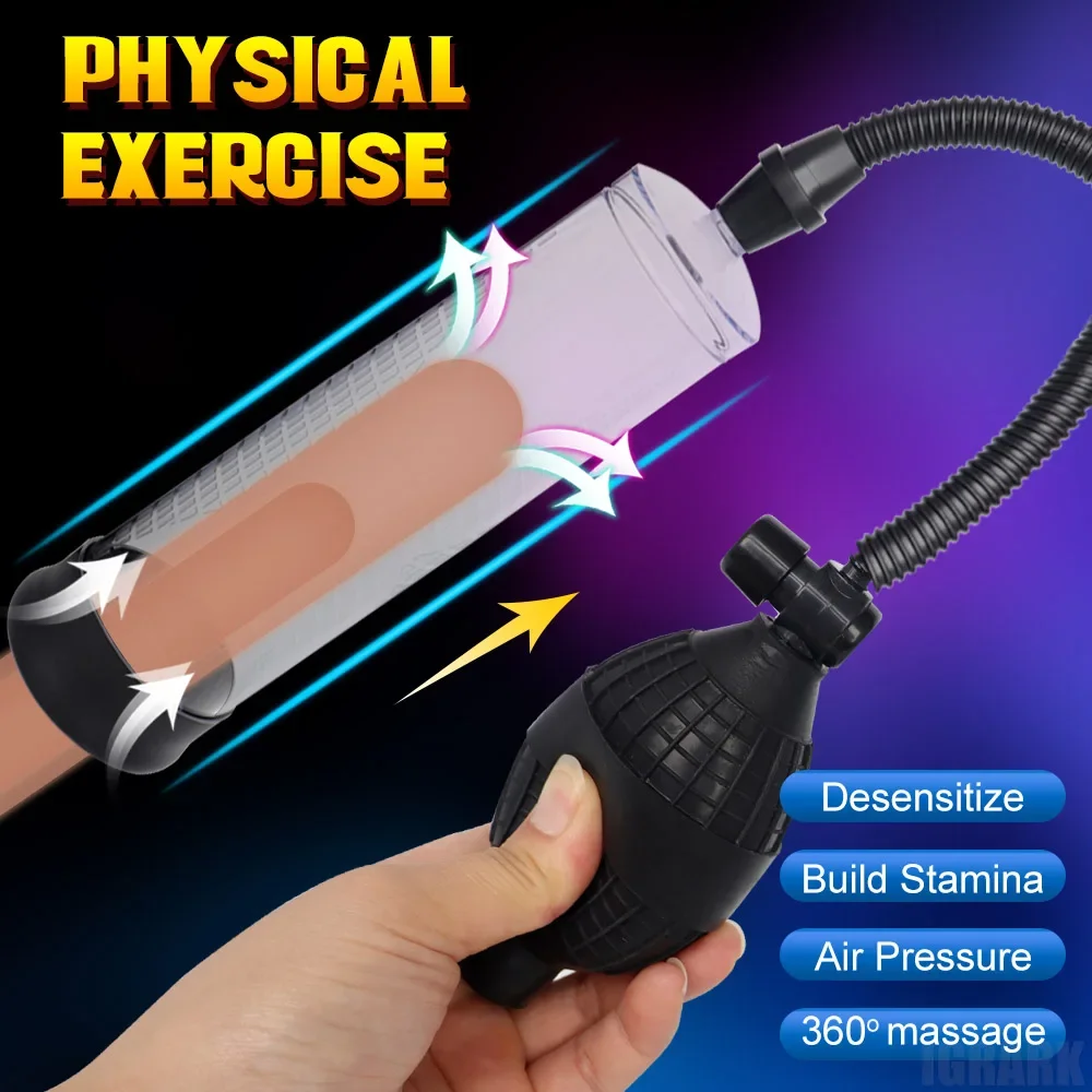 Penis pump device with hand bulb and cylinder