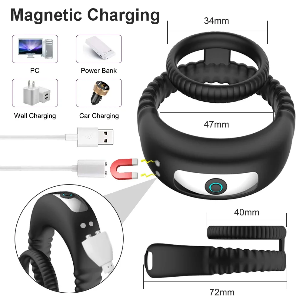 Black rechargeable magnetic charging wearable ring device