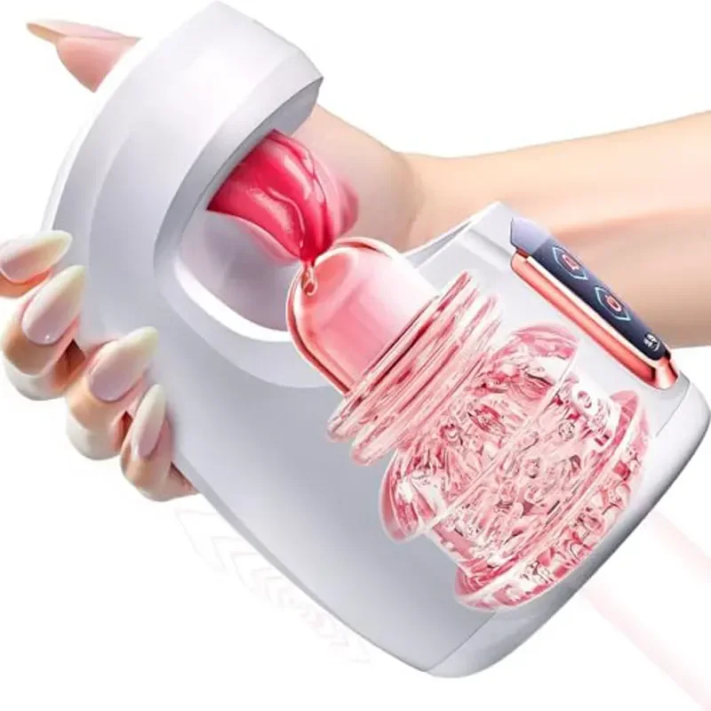 Handheld automatic male masturbator with transparent sleeve