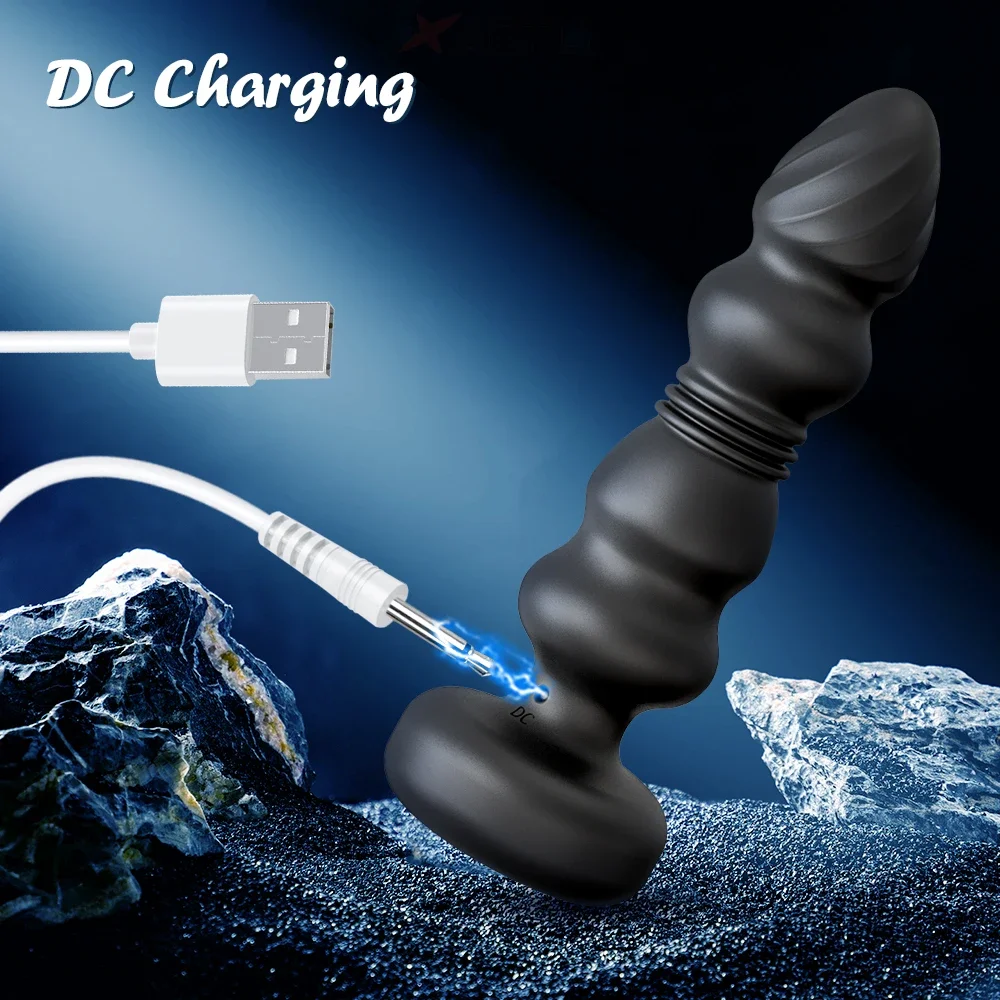 Black silicone butt plug with DC charging cable