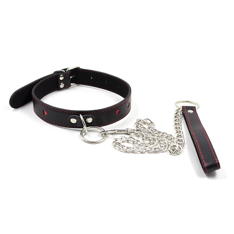 Pu Leather Leash Restraint Neck Collar Lockable Choker Chain Image